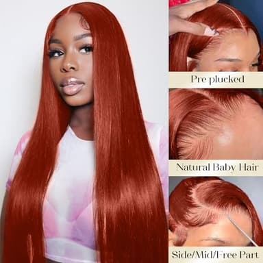 AMIRTY 250% Density Ginger Wig Human Hair 13X4 Reddish Brown HD Lace Front Wigs Human Hair Bleached Knots for Women 12A Straight Wigs Human Hair with Baby Hair 28Inch - Image 2