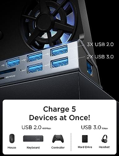 LISEN 10-IN-1 Docking Station for Steam Deck OLED&ROG Ally X&Legion Go, Dual Cooling Fan 5 USB Ports and 4K@60Hz, 100W Charging Port Support ROG Ally 30W Mode, Gigabit Ethernet Fit for Steam Deck OLED - Image 5