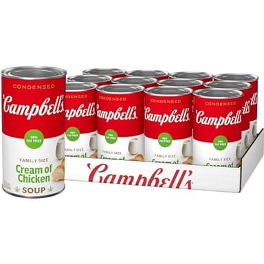 Campbell's Condensed 98% Fat Free Cream of Chicken Soup, 22.6 oz Family Size Can (12 Pack) - Image 1
