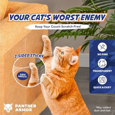 12 Pack Cat Scratch Furniture Protector Tape Sheets – Double-Sided Sticky Training (5 XL, 5 Large, 2 Medium) – Anti-Scratch Couch & Sofa Guard – Clear – Not for Leather, Velvet, Microfiber - Image 2