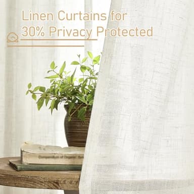 LAMIT Semi Sheer Cream Linen Curtains 36 Inch Length 2 Panels, Light Filtering Panels Back Tab and Rod Pocket Neutral Drapes for Bathroom/Kitchen/Loft Room, 34 x 36 Inch - Image 6