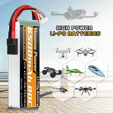 Youme 4S Lipo Battery, 14.8V Lipo 4S 6500mAh 80C with Tr Plug Fit for Maxx X-Maxx RC Buggy Truggy Crawler Truck Car, Helicopter, Airplane (2Packs) - Image 5
