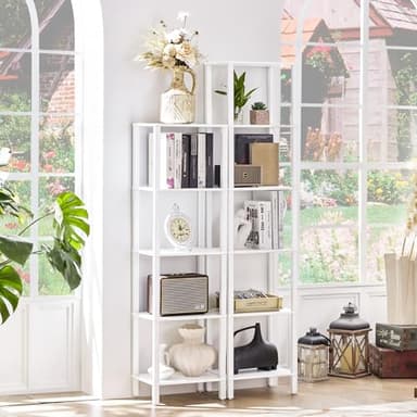 YUFAM 66in Tall Bookshelf 6-Tier Small Narrow Bookcase, Skinny Book Shelf for Small Space, Farmhouse Slim Shelf with Storage, Wood Freestanding Display Thin Bookshelves for Living Room, Office, White - Image 4