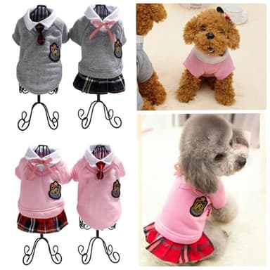 Pet Uniform School Skirts Sailor Costume Dog Campus Clothes Teddy Cute Bowtie Adorable Puppy Apparel (Small,Pink Shirt) - Image 5