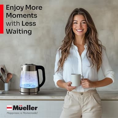 Mueller Rapid Boil Electric Kettle 1.8L – Borosilicate Glass & Stainless Steel – BPA-Free Tea Kettle, LED Light, Auto Shut-Off, Boil Dry Protection Water Heater – Fast Heating, Kitchen Appliances - Image 7