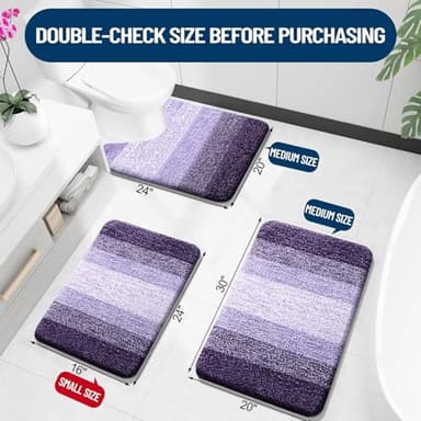 OLANLY Luxury Toilet Rugs U-Shaped 24x20, Extra Soft and Absorbent Microfiber Bathroom Rugs, Non-Slip Plush Shaggy Bath Mat, Machine Wash Dry, Contour Bathroom Mats for Toilet Base, Violet - Image 2