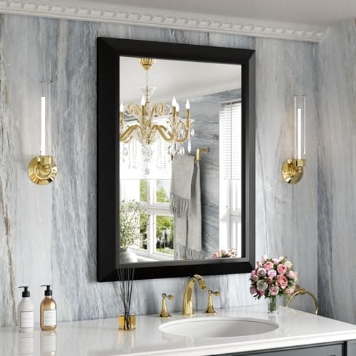 Amorho Black Bathroom Mirror, 24x32 Inch Thick Metal Framed Wall Mirrors for Over Sink, Bedroom, Living Room, Entryway, Rectangle Wall-Mounted Mirrors(Horizontal/Vertical). - Image 1