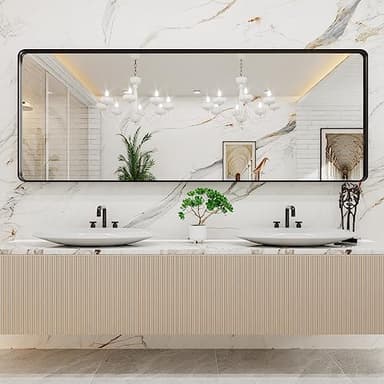 LOAAO 84x32 Inch Black Metal Framed Bathroom Mirror for Wall, Matte Black Bathroom Vanity Mirror Farmhouse, Large Rounded Rectangle Mirror, Anti-Rust, Tempered Glass, Hangs Horizontally or Vertically - Image 7