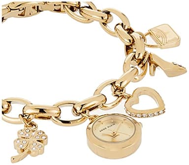 Anne Klein Women's Premium Crystal Accented Gold-Tone Charm Bracelet Watch, 10/7604CHRM - Image 4