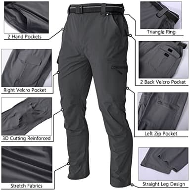 WENRONSTA Men's Hiking Work Cargo Pants Quick-Dry Lightweight Waterproof 6 Pockets Outdoor Mountain Fishing Camping Pants Dark Grey S - Image 3
