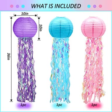 6 Packs Jelly Fish Paper Lanterns Gradient Pink Purple Blue Hanging Jellyfish Decor for Ocean Theme Birthday Under The Sea Little Party Decoration - Image 3