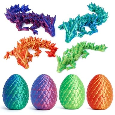 4PCS 3D Printed Dragon Eggs with Dragon Inside, Mini Mystery Egg Articulated Crystal Fidget Toy, Home Office Decor Executive Gift, Surprise 3D Printed Animals Toy Set (Set C) - Image 1