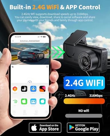 Dash Cam for Car, Front Dual Channel Dash Cam WiFi, Dash Camera for Cars 2.0" IPS Screen, App Control, G-Sensor, Loop Recording, 170° Wide Angle, Night Vision, Parking Mode - Image 4