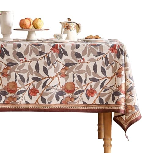 patdrea Designer Brown Tablecloth for Rectangle Tables,Framhouse Linen Pomegranates Leaves Pattern Linen Tablecloth,Fall Fruits Table Cover Cloth Decor for Kitchen Dining Christmas,67"*118" - Image 1