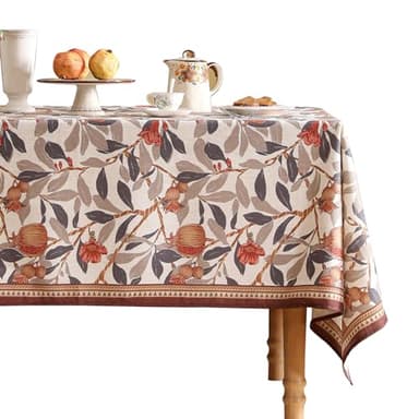 patdrea Designer Brown Tablecloth for Rectangle Tables,Framhouse Linen Pomegranates Leaves Pattern Linen Tablecloth,Fall Fruits Table Cover Cloth Decor for Kitchen Dining Christmas,67"*118" - Image 1
