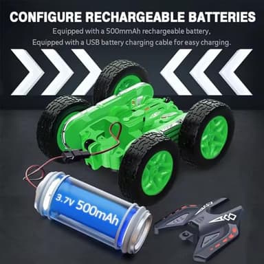 Kribin Remote Control Car, RC Car with Sides Light Strip and Headlights - Toy for Boys 4-7 - Green - Image 4