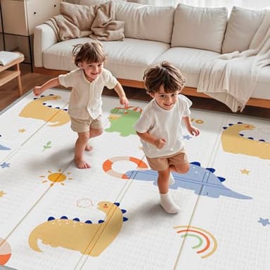 Foldable Baby Play Mat, PIGLOG Waterproof Playmats for Babies and Toddlers Kids, Safe Foam Playmat for Tummy Time, 50x50 Playpen Mat, Reversible Portable Baby Floor Mat for Infant, Toddler, Dinosaur - Image 6