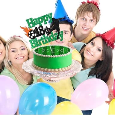 BEISHIDA Football Soccer Cake Topper Happy 18th Birthday Cake Topper Football Soccer Sport Themed Cake Decorations Glitter Cake Decoration 18th Cake Toppers for Boys Men Birthday Party Supplies - Image 4