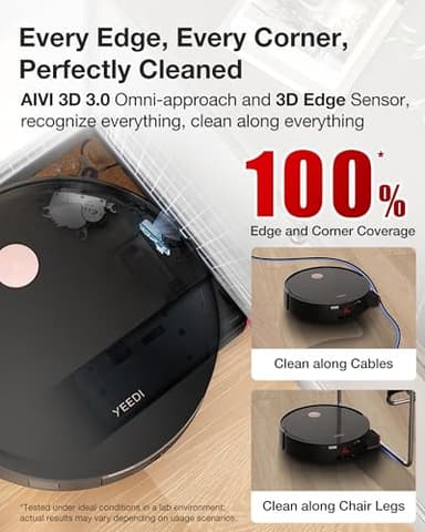 Yeedi S14 Plus Robot Vacuum and Mop, 18,000Pa Suction, OZMO Roller Mopping, ZeroTangle 2.0, TruEdge 3D Sensor, All-in-One Station with Auto Hot Water Washing & Self-Drying, Black - Image 4