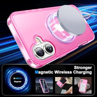 Turquiase for iPhone 16 Plus Full Body Shockproof Case with Magnetic Invisible Stand [Compatible with MagSafe] Built-in Screen Protector Military Drop ProtectionTranslucent Phone Cover -Hot Pink - Image 2