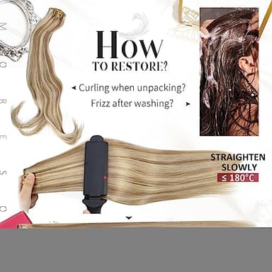 Moresoo Clip in Hair Extensions Remy Double Weft Human Hair Clip in Extensions Straight Hair Extensions for Women Dark Ash Blonde Highlight with Golden Blonde 20inch 7pcs 120g - Image 7