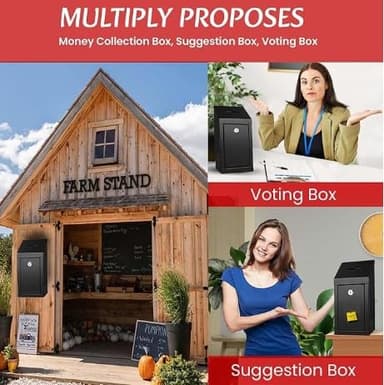 Metal Donation Box-Suggestion Box with Slot and lock-Cash Lock box for Money-Secure Drop Box-Comment and ballot voting box-comes with pre-drilled holes for easy wall mounting 10 X 6 X 2.5"(Black) - Image 5