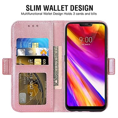Compatible with LG G7 ThinQ Wallet Case and Tempered Glass Screen Protector Flip Cover Card Holder Cell Phone Cases for LGG7 One G 7 Plus LG7 Fit LG7ThinQ 7G Thin Q G7+ G7thinq LGG7thinq Men Rose Gold - Image 3