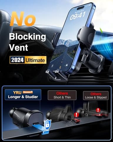 YRU True Military-Grade [360° Rotation Suction] 2025 Ultimate Car Phone Holder Mount 【90+LBS Safest Strongest & Patent Certs】 Dashboard Windshield Vent for iPhone 17 16 Pro Max Samsung, Gloss Black - Image 8