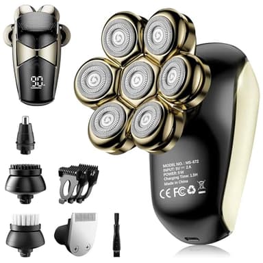 SHPAVVER Head Shavers for Bald Men: 5-in-1 Electric Razor - IPX7 Waterproof Shaving Grooming Kit for Balder - Turbo Speed & Precision Blades