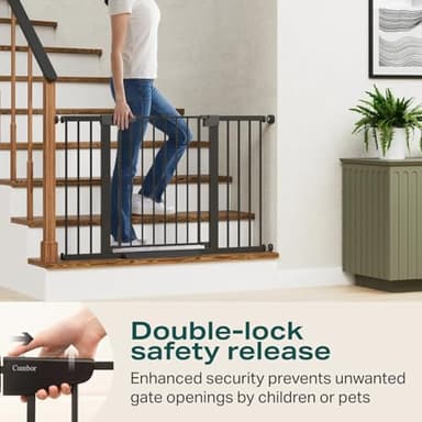 Cumbor 2 Pack 29.7-51.5" Baby Gate Extra Wide, Easy Walk Thru Dog Gate for The House, Auto Close Safety Pet Gates for Stairs, Doorways, Child Gate with Door,Black, Mom's Choice Awards Winner - Image 5