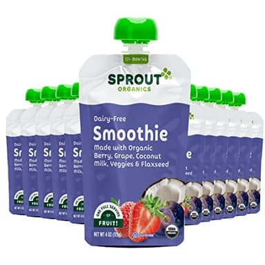 Sprout Organics, Dairy-Free Smoothie, Berry, Grape, Coconut Milk, Veggies & Flax Seed, 12+ Month Pouches, 4 oz (12-count) - Image 1