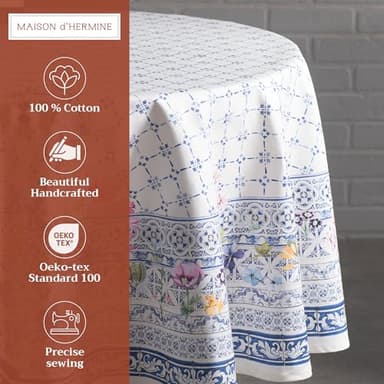 Maison d' Hermine Table Cloth Round Table 100% Cotton 63 Inches Tablecloth Reusable Decorative Everyday Use for Dining Room, Farmhouse, Home, Party, Festive & Wedding Spring Summer - Faience - Image 3
