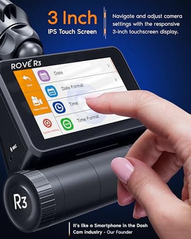 ROVE R3 Dash Cam Front and Rear with Cabin, 3” IPS Touch Screen, 3 Channel Dash Cam 1440P+1080P+1080P, IR Night Vision, 5GHz WiFi, Up to 30MB/s Download Speed, Quad-Mode GPS, Supports 512GB Max - Image 5