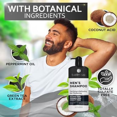 Shampoo for Men - Tea Tree Oil and Peppermint - Sulfate Free, Paraben Free - Clarifying, Refreshing, Volumizing & Moisturizing Hair Thickening Formula - Ideal for Oily Hair, Dry Scalps and Build Up - Image 4