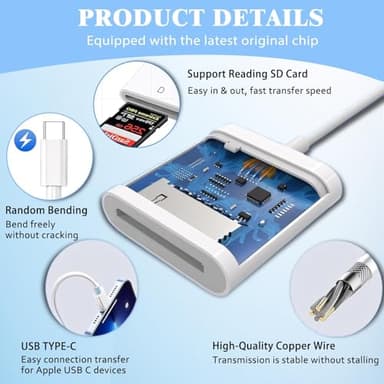 iPhone SD Card Reader USB C, Digital Camera Adapter iPhone 17, Trail Camera SD Card Reader USB C Memory Card Reader for iPhone 17/16/15/iPad/MacBook/iMac/Galaxy/Android - Image 3