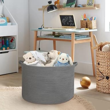 MEGASKET Large Dark Grey Storage Basket, Woven Cotton Rope Baskets for Storage, Big Blanket Organizer Storage Basket for Living Room, Kids Room Toy Storage Organizer Box, Blanket Keeper (22"x14") - Image 5