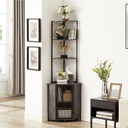 VECELO Corner Cabinet, Tall Storage Shelf, Bookshelf Display Shelves Rack for Living Room, Kitchen, Balcony, Small Space - Image 1