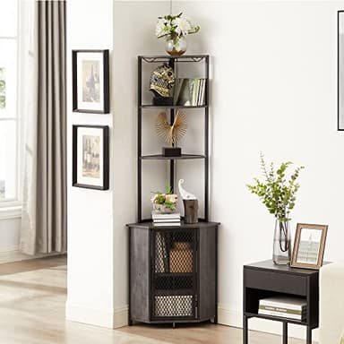 VECELO Corner Cabinet, Tall Storage Shelf, Bookshelf Display Shelves Rack for Living Room, Kitchen, Balcony, Small Space - Image 1