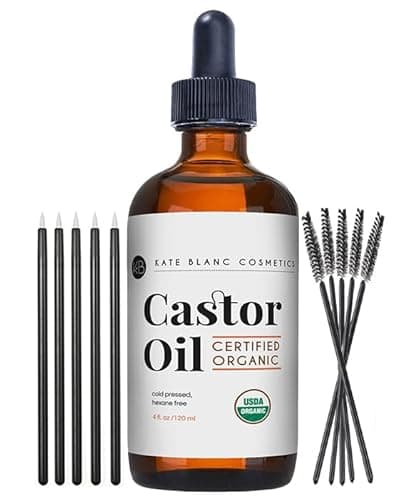 Kate Blanc Cosmetics Castor Oil Organic (4oz), 100% Pure, Cold Pressed, Hexane Free. Natural Oil for Hair, Eyelashes, Eyebrows. Skin Moisturizer with Starter Kit - Image 1
