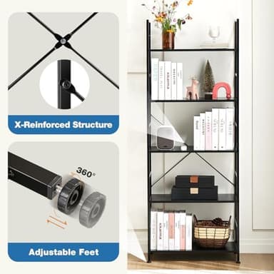 DUMOS 5 Tiers Bookshelf, Classical Book Shelf, Tall Display Shelves in Living Room/Home/Office, Storage Organizer for CDs/Books/Movies, Modern Black - Image 6