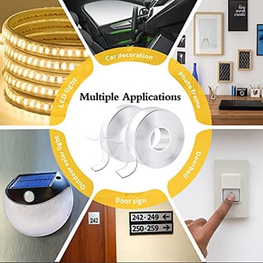 KUSUFEFI Double Sided Adhesive tape Heavy Duty, Double Stick Mounting (2 Rolls, Total 20FT), Clear Two Sided Wall tape Strips, Removable Poster tape for Home, Office, Car, Outdoor Use - Image 5