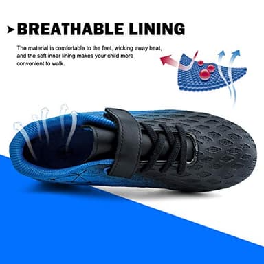brooman Kids Firm Ground Soccer Cleats Boys Girls Athletic Outdoor Football Shoes(3,Black Blue) - Image 4