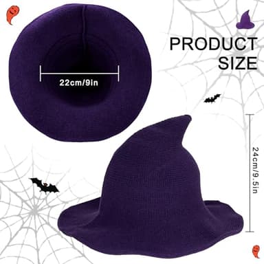 Edoneery Halloween Witch Hat for Women Wide Brim Foldable Pointed Cap for Halloween Party Costume Accessory - Image 3