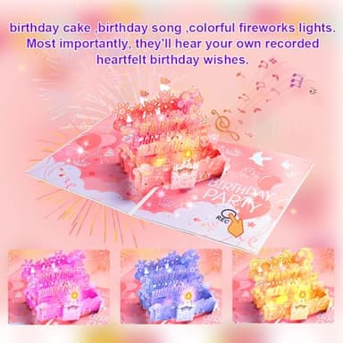 ACENZ Birthday Cards with Recording Function Fireworks 3D Pop Up Blowable LED Candle Birthday Cake Light and Music Happy Birthday Greeting Cards Gift for Women Mom Sisters Grandma Kids Wife - Image 4