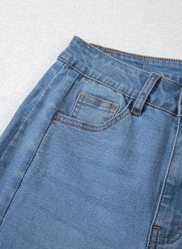 Sidefeel Women's Wide Leg Jeans High Waisted Stretchy Raw Hem Denim Pants Size 14 Blue - Image 6