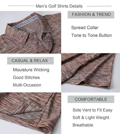 Alex Vando Mens Golf Shirt Moisture Wicking Quick-Dry Short Sleeve Casual Polo Shirts for Men,Coffee,XXL - Image 3