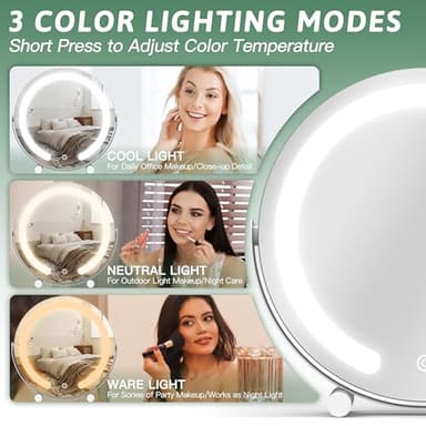 ROLOVE Vanity Mirror with Lights, 12 Inch Light Up Makeup Mirror, LED Makeup Mirror with Lights for Bedroom Tabletop, Smart Touch Control 3 Colors Dimmable, 360° Rotation, White - Image 3