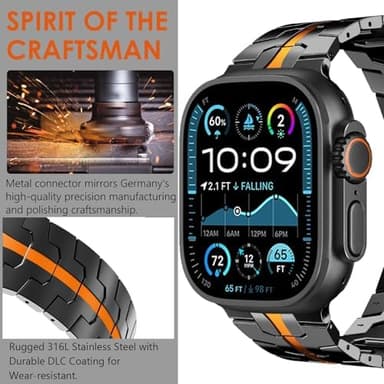 Wingle Stainless Steel Bands for Apple Watch Band Ultra 3/2/1 Band Ultra 49mm Series 11 10 46mm 45mm 44mm 42mm SE 3/2/1 Series 9 8 7 6 5 4 3 Men, Classy Business Rugged Metal iWatch Bands,Black/Orange - Image 5