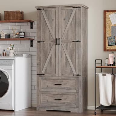 BORNOON Pantry Organizers and Storage Cabinet, 71” Barn Door White Kitchen Cabinet with Drawers and Adjustable Shelf, Tall Pantry for Kitchen, Dining Room, Living Room. Bathroom and Office - Image 7