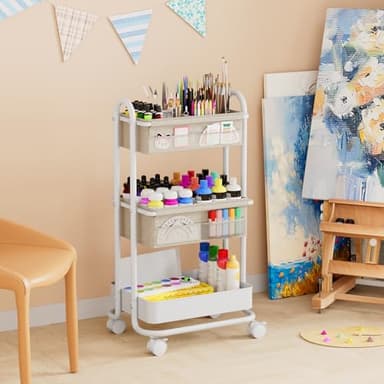 Modanais Baby Diaper Caddy Organizer Cart - 3 Tier Rolling Storage Cart with Wheels, Baby Essentials Nursery Storage, Detachable Dividers - for Crib, Bedroom, Art & Craft Organizer (Off White) - Image 6